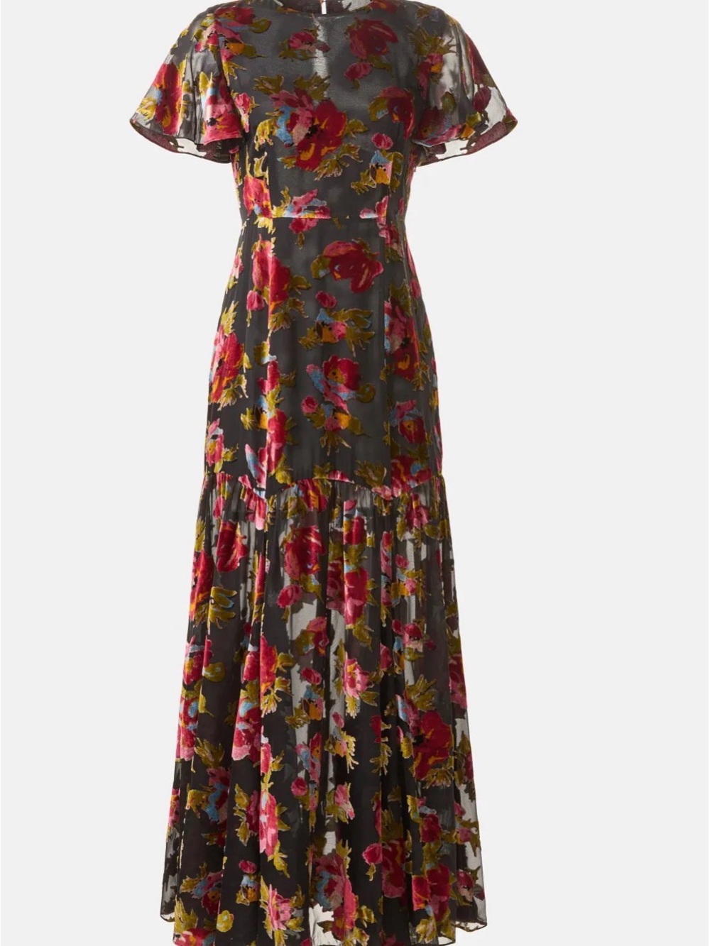 RIXO Olive Maxi Dress with Red & Pink Floral Pattern - Picture 4 of 6